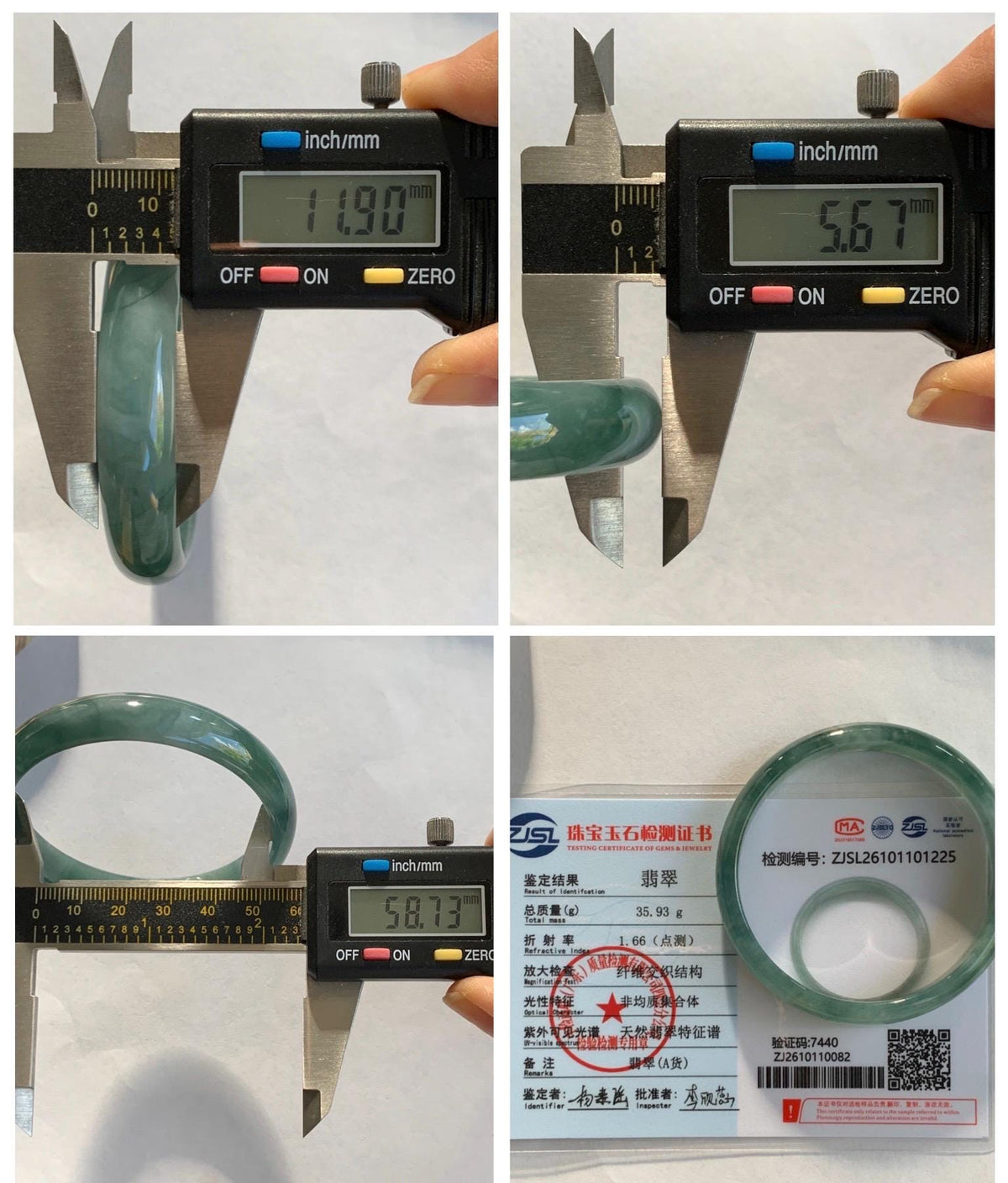 Certified Natural Grade A Guatemalan Icy Highly Translucent Dusty Teal Green Jade Jadeite Wide Bangle 58.73mm 7.26” 36g 天然冰危灰蓝绿翡翠正圈宽版手镯 1225