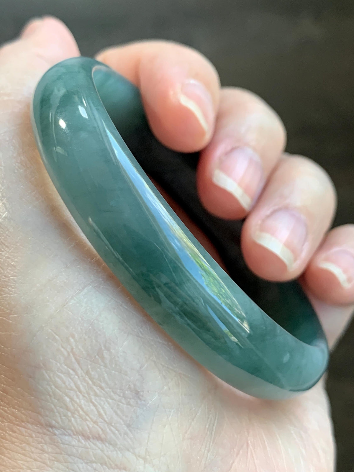 Certified Natural Grade A Guatemalan Icy Highly Translucent Dusty Teal Green Jade Jadeite Wide Bangle 58.73mm 7.26” 36g 天然冰危灰蓝绿翡翠正圈宽版手镯 1225