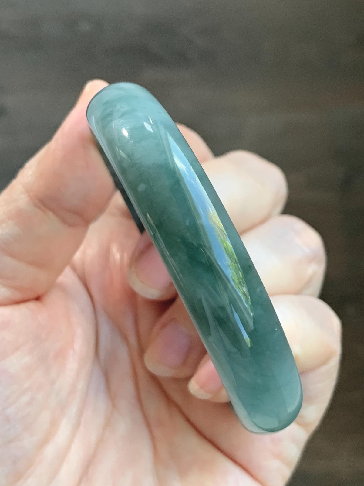 Certified Natural Grade A Guatemalan Icy Highly Translucent Dusty Teal Green Jade Jadeite Wide Bangle 58.73mm 7.26” 36g 天然冰危灰蓝绿翡翠正圈宽版手镯 1225
