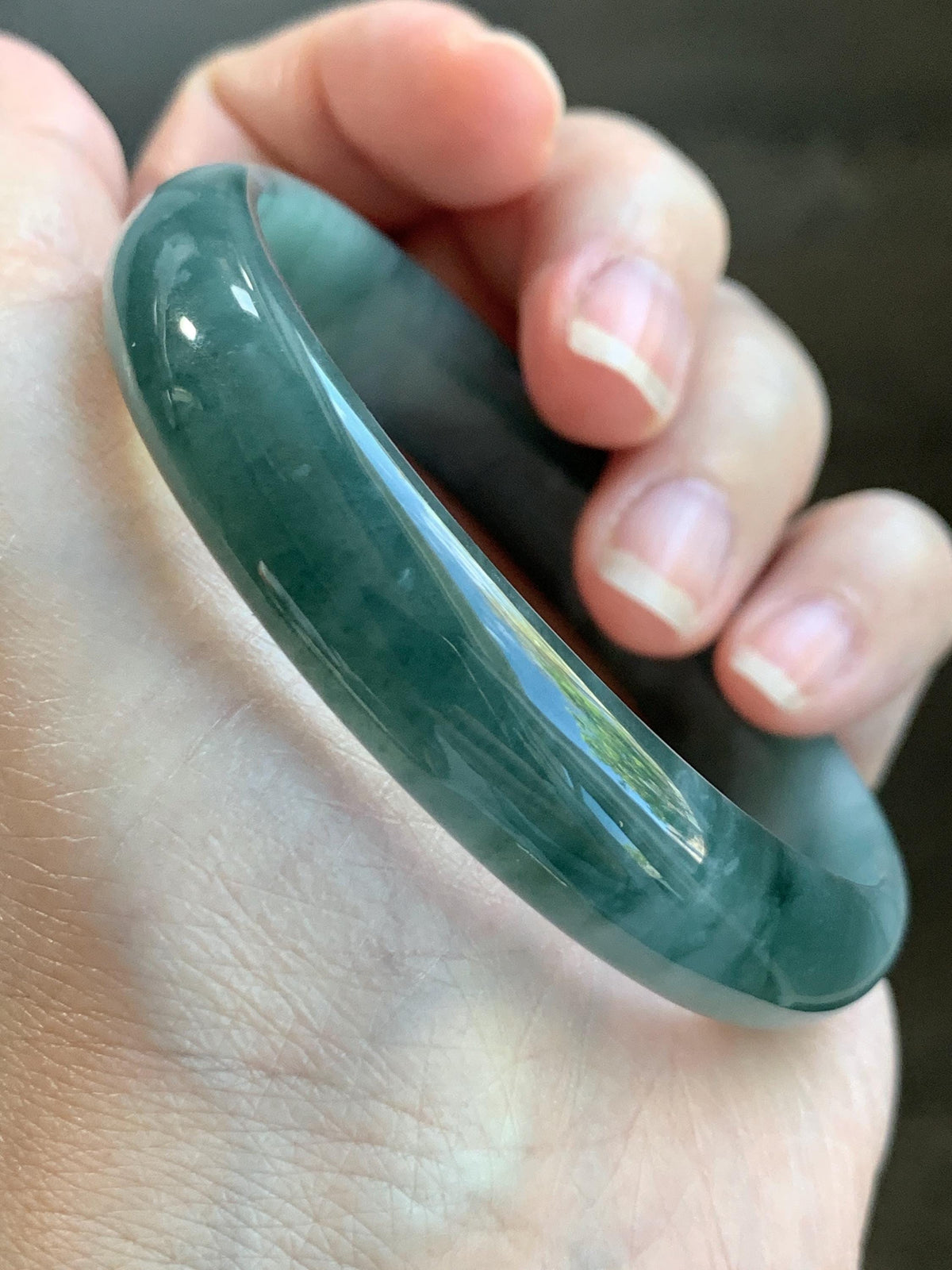 Certified Natural Grade A Guatemalan Icy Highly Translucent Dusty Teal Green Jade Jadeite Wide Bangle 58.73mm 7.26” 36g 天然冰危灰蓝绿翡翠正圈宽版手镯 1225