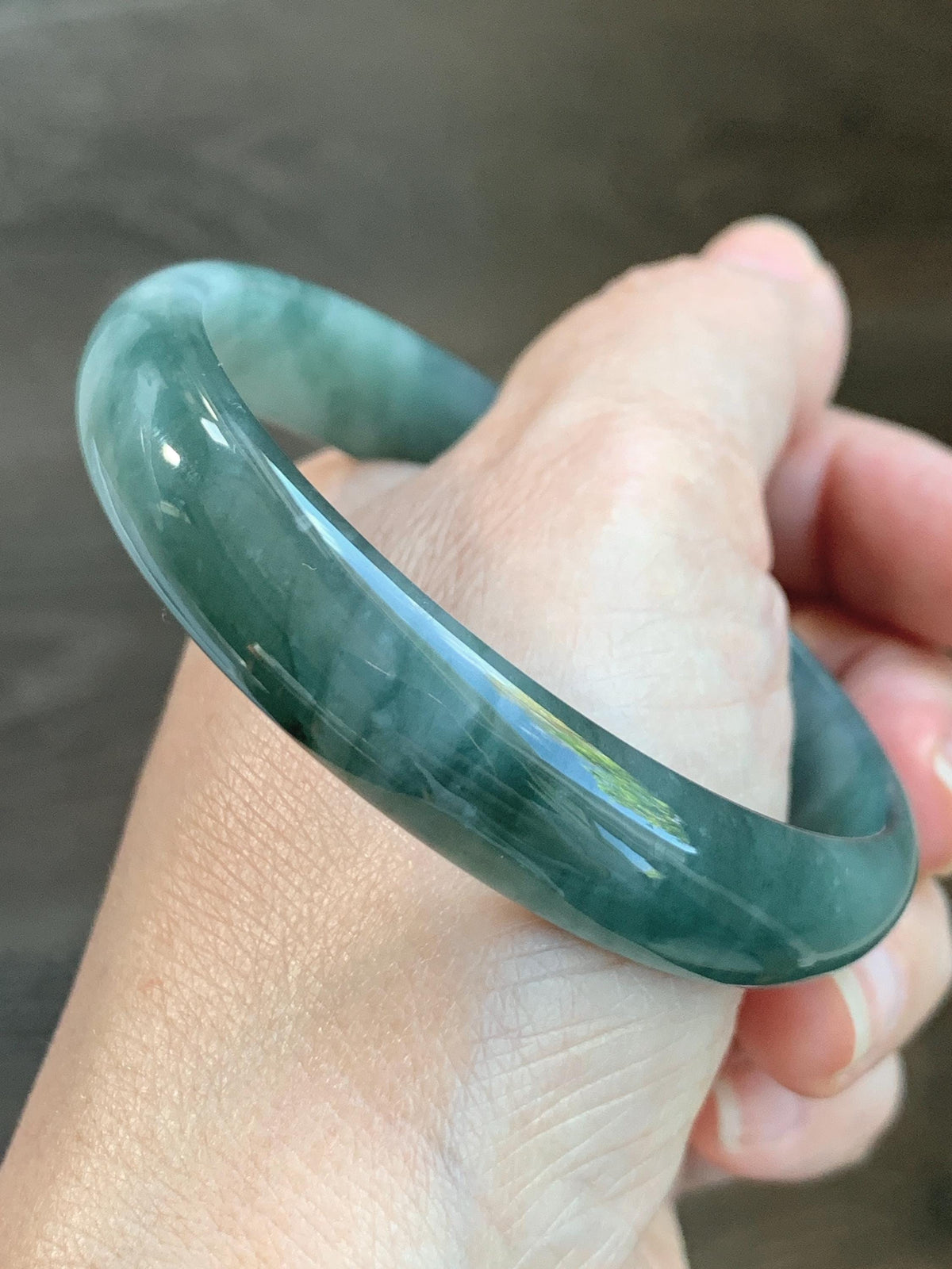 Certified Natural Grade A Guatemalan Icy Highly Translucent Dusty Teal Green Jade Jadeite Wide Bangle 58.73mm 7.26” 36g 天然冰危灰蓝绿翡翠正圈宽版手镯 1225
