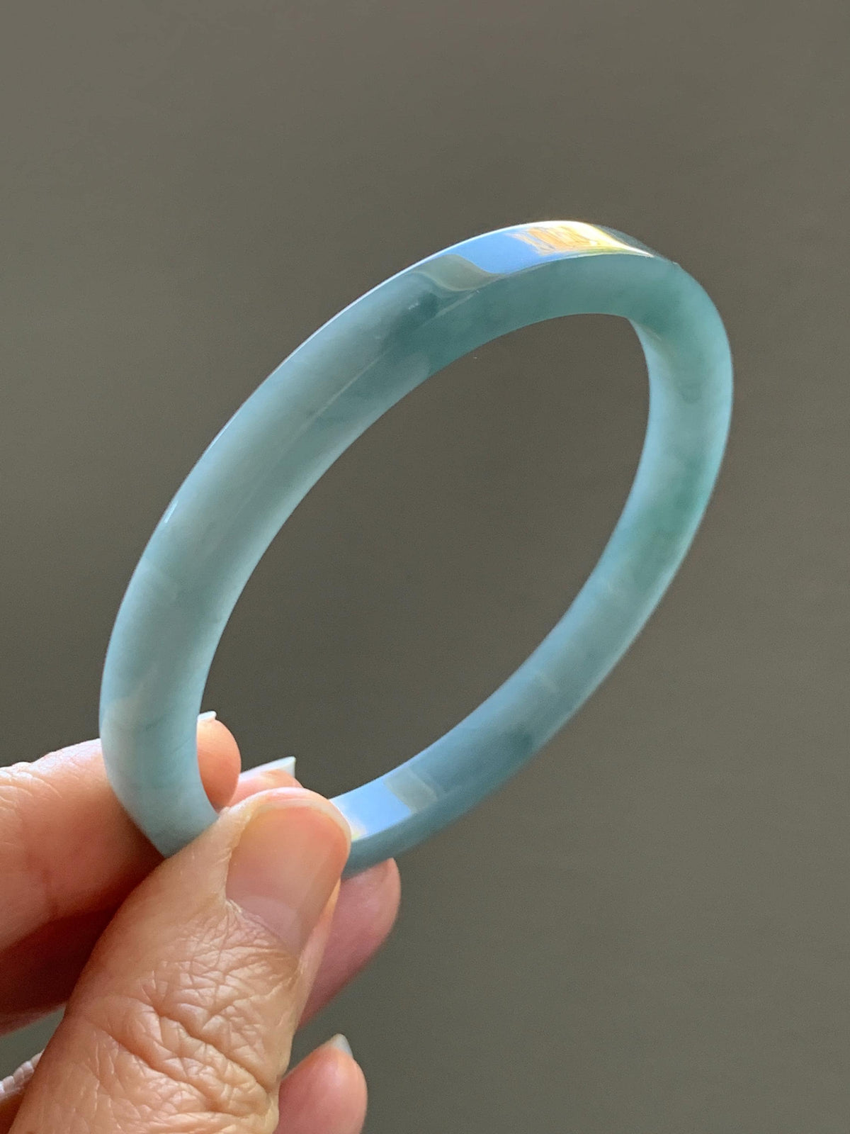 Certified Natural Grade A Guatemalan Icy Translucent Dusty Teal Blue Jade Jadeite Square Edged Bangle 58.74mm 7.26” 25g 天然冰危浅灰蓝翡翠方镯手镯 1194