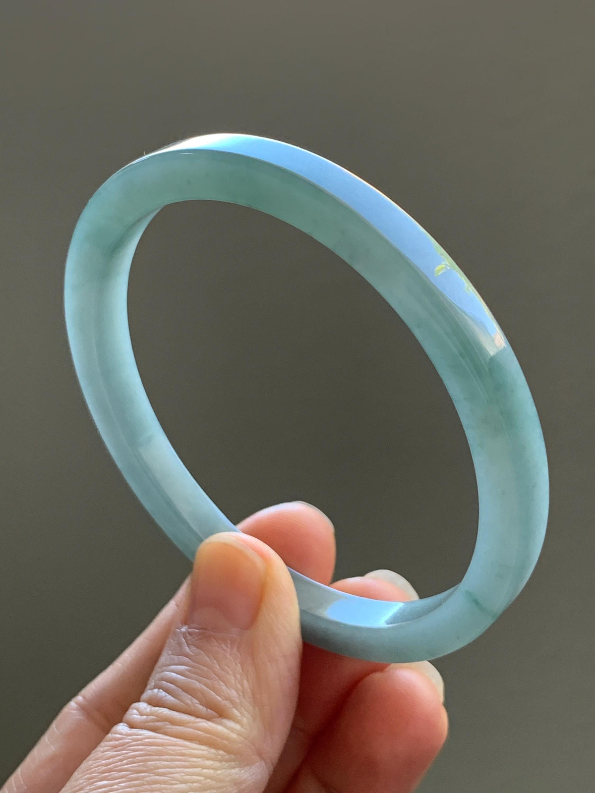 Certified Natural Grade A Guatemalan Icy Translucent Dusty Teal Blue Jade Jadeite Square Edged Bangle 58.74mm 7.26” 25g 天然冰危浅灰蓝翡翠方镯手镯 1194