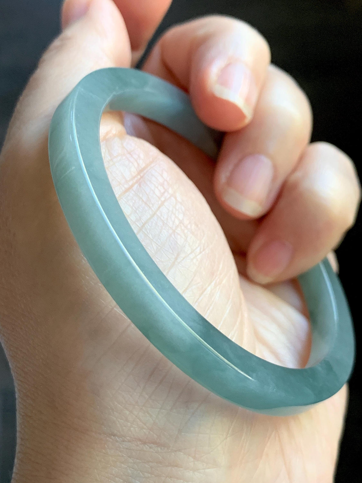 Certified Natural Grade A Guatemalan Icy Translucent Dusty Teal Blue Jade Jadeite Square Edged Bangle 58.74mm 7.26” 25g 天然冰危浅灰蓝翡翠方镯手镯 1194