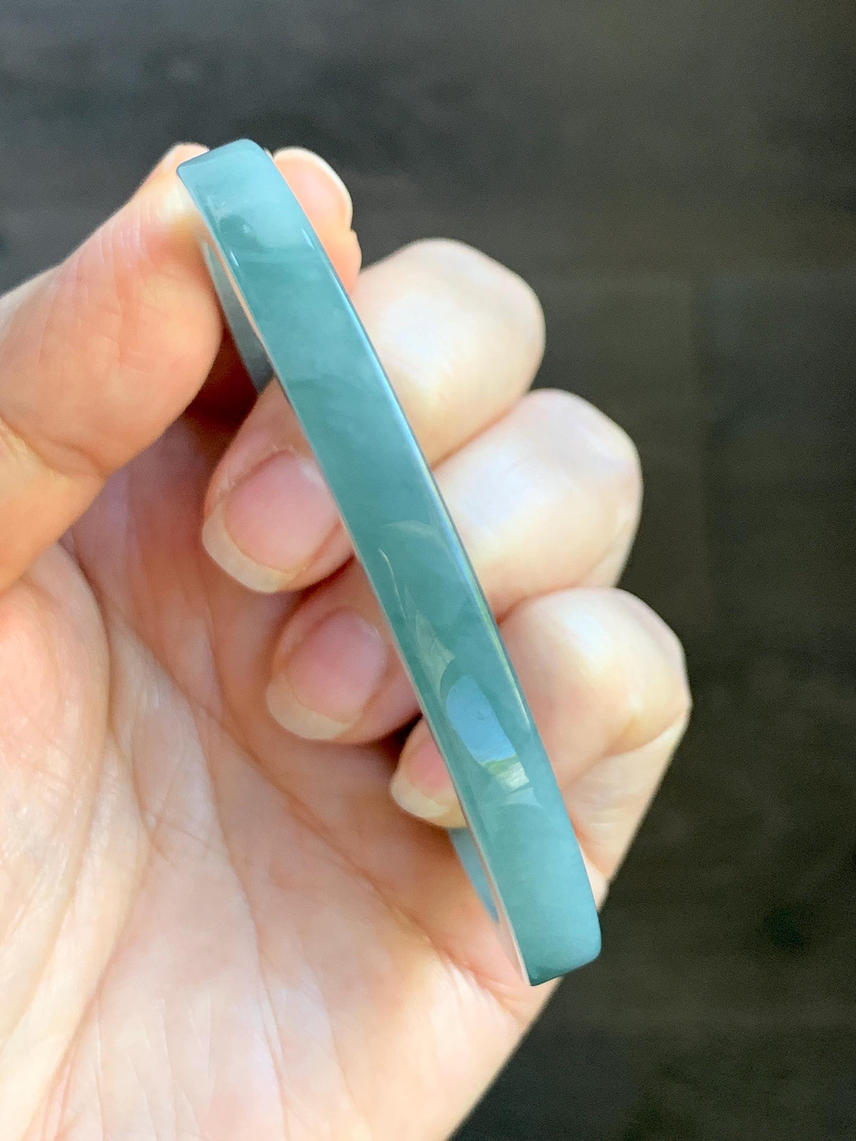 Certified Natural Grade A Guatemalan Icy Translucent Dusty Teal Blue Jade Jadeite Square Edged Bangle 58.74mm 7.26” 25g 天然冰危浅灰蓝翡翠方镯手镯 1194