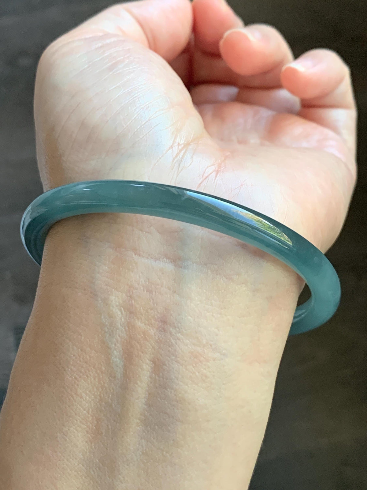 Certified Natural Grade A Guatemalan Icy Translucent Dusty Teal Blue Jade Jadeite Bangle Bracelet 61.19mm 7.56” 23g 天然冰危深蓝绿翡翠圆条手镯 1226