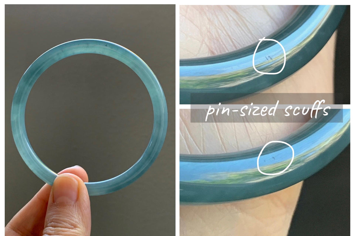 Certified Natural Grade A Guatemalan Icy Translucent Dusty Teal Blue Jade Jadeite Bangle Bracelet 61.19mm 7.56” 23g 天然冰危深蓝绿翡翠圆条手镯 1226