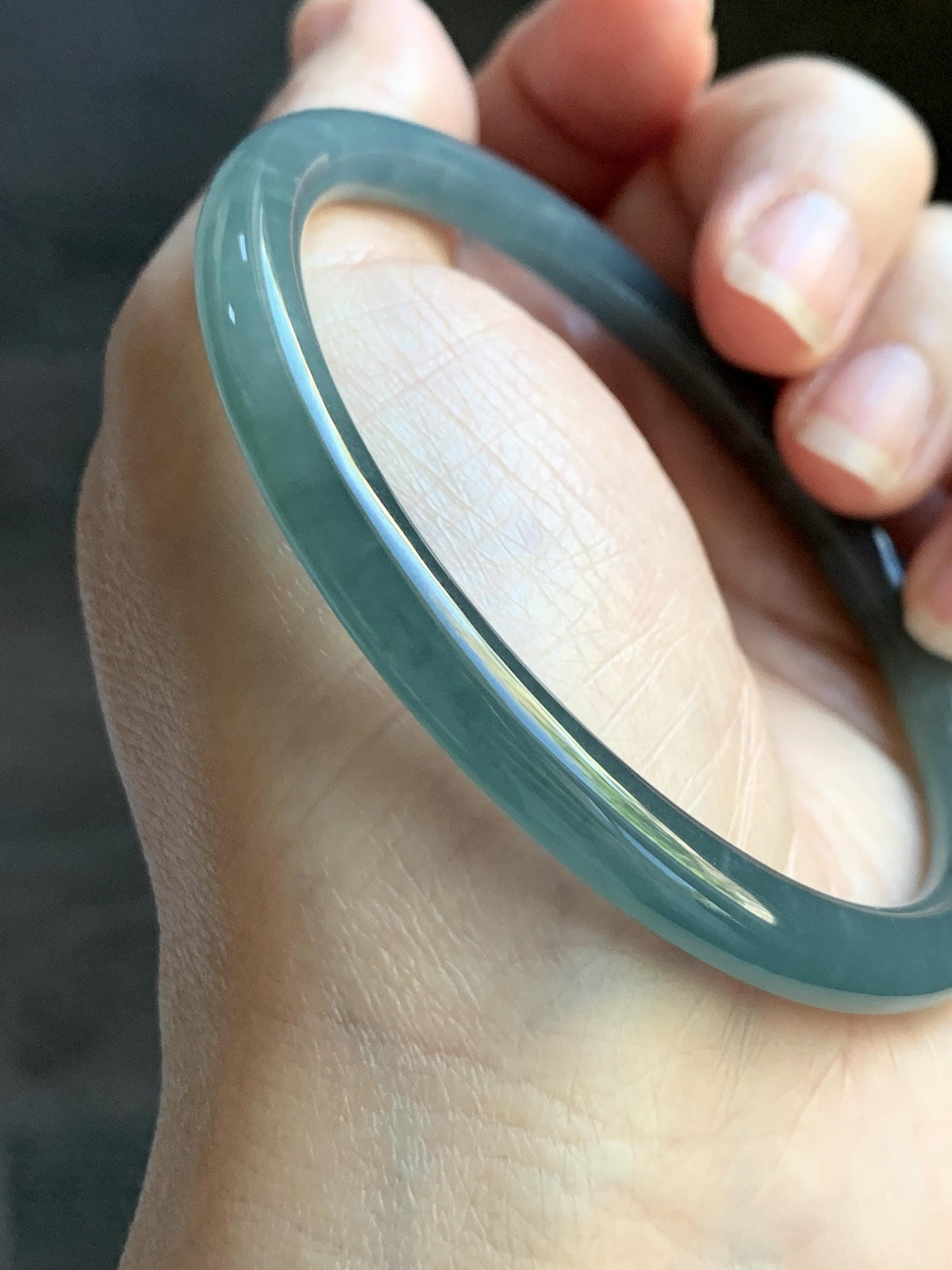 Certified Natural Grade A Guatemalan Icy Translucent Dusty Teal Blue Jade Jadeite Bangle Bracelet 61.19mm 7.56” 23g 天然冰危深蓝绿翡翠圆条手镯 1226