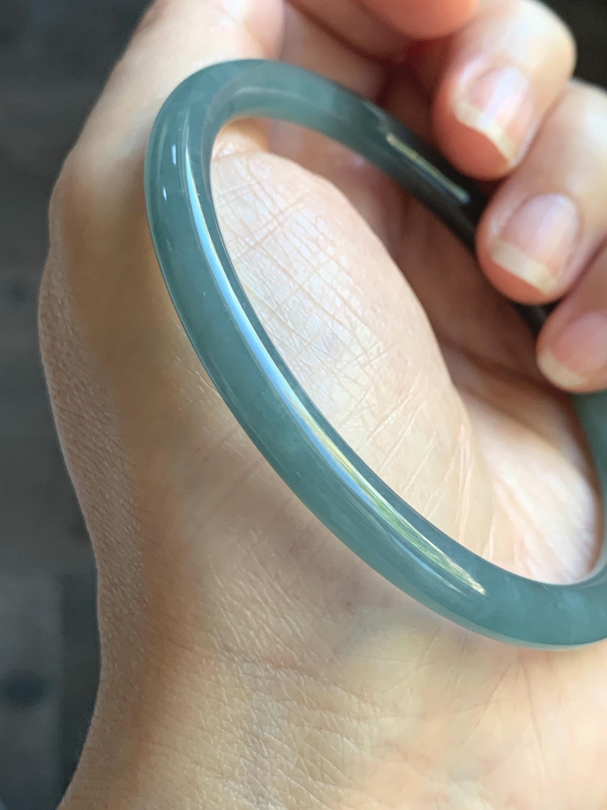 Certified Natural Grade A Guatemalan Icy Translucent Dusty Teal Blue Jade Jadeite Bangle Bracelet 61.19mm 7.56” 23g 天然冰危深蓝绿翡翠圆条手镯 1226