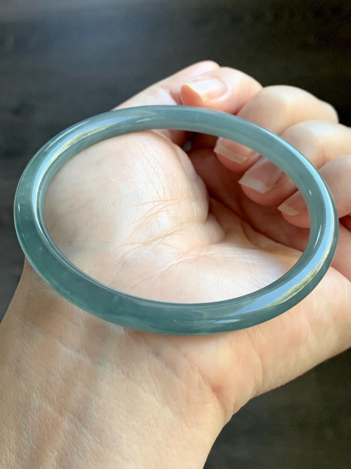 Certified Natural Grade A Guatemalan Icy Translucent Dusty Teal Blue Jade Jadeite Bangle Bracelet 61.19mm 7.56” 23g 天然冰危深蓝绿翡翠圆条手镯 1226