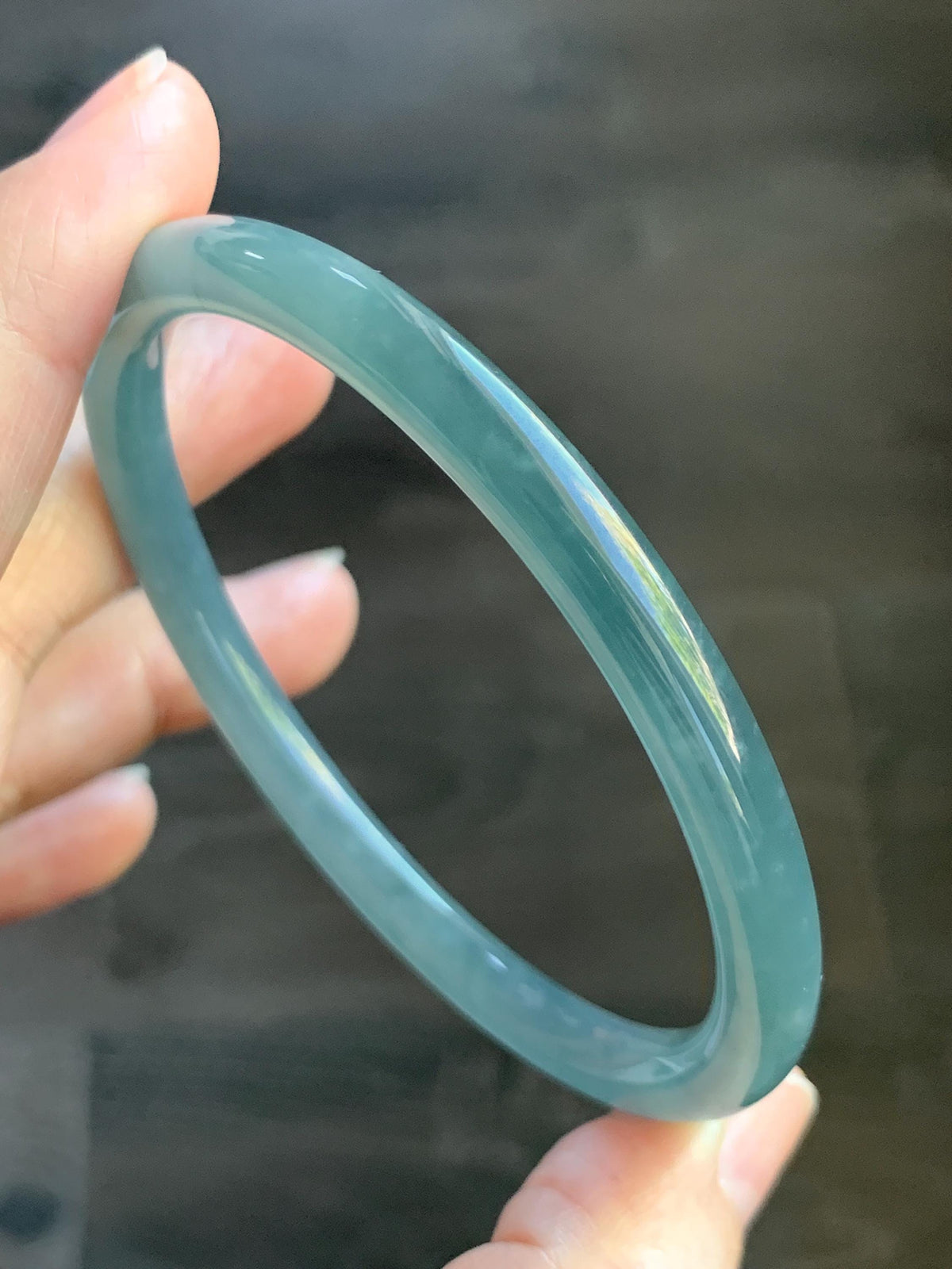 Certified Natural Grade A Guatemalan Icy Translucent Dusty Teal Blue Jade Jadeite Bangle Bracelet 61.19mm 7.56” 23g 天然冰危深蓝绿翡翠圆条手镯 1226