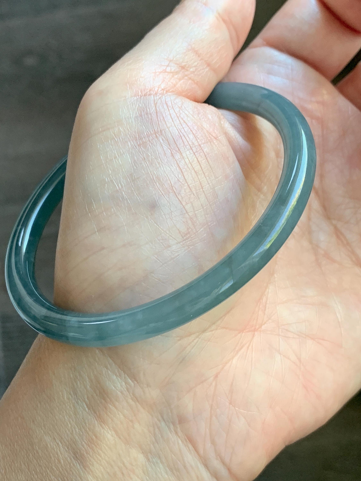 Certified Natural Grade A Guatemalan Icy Translucent Dusty Teal Blue Jade Jadeite Bangle Bracelet 61.19mm 7.56” 23g 天然冰危深蓝绿翡翠圆条手镯 1226