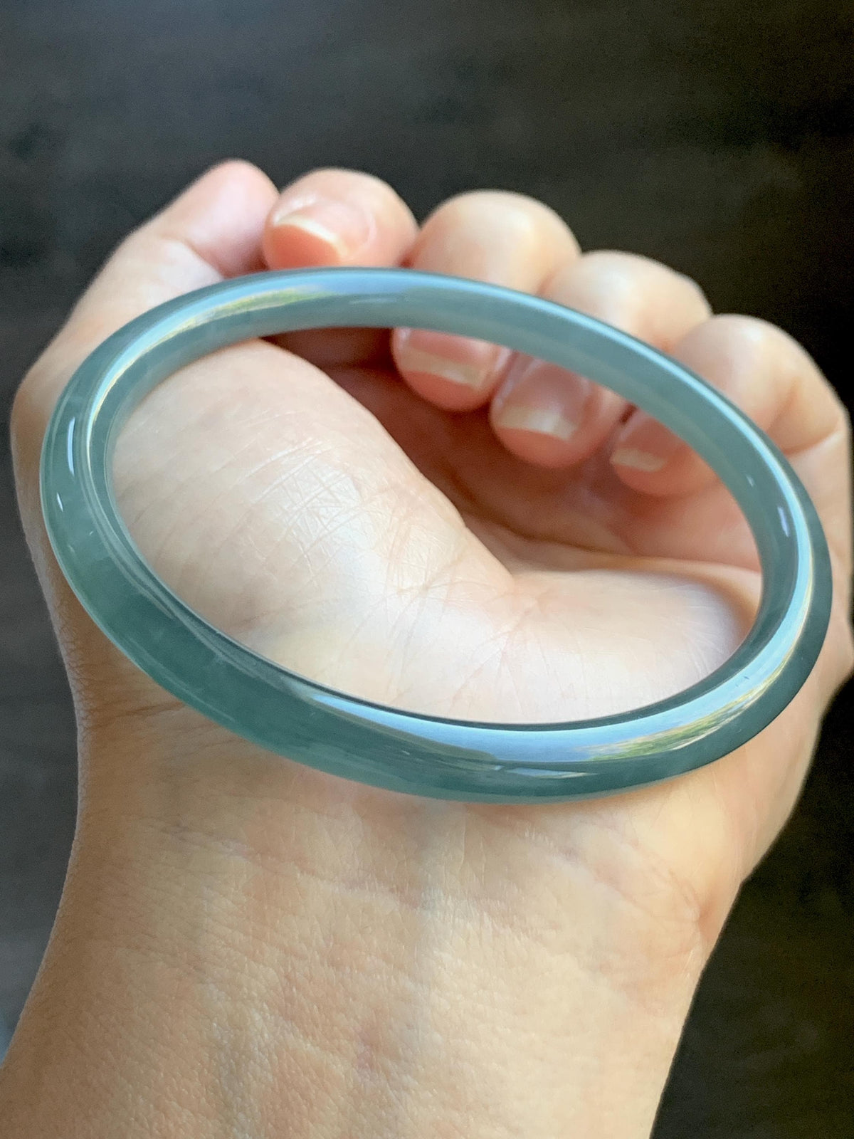 Certified Natural Grade A Guatemalan Icy Translucent Dusty Teal Blue Jade Jadeite Bangle Bracelet 61.19mm 7.56” 23g 天然冰危深蓝绿翡翠圆条手镯 1226