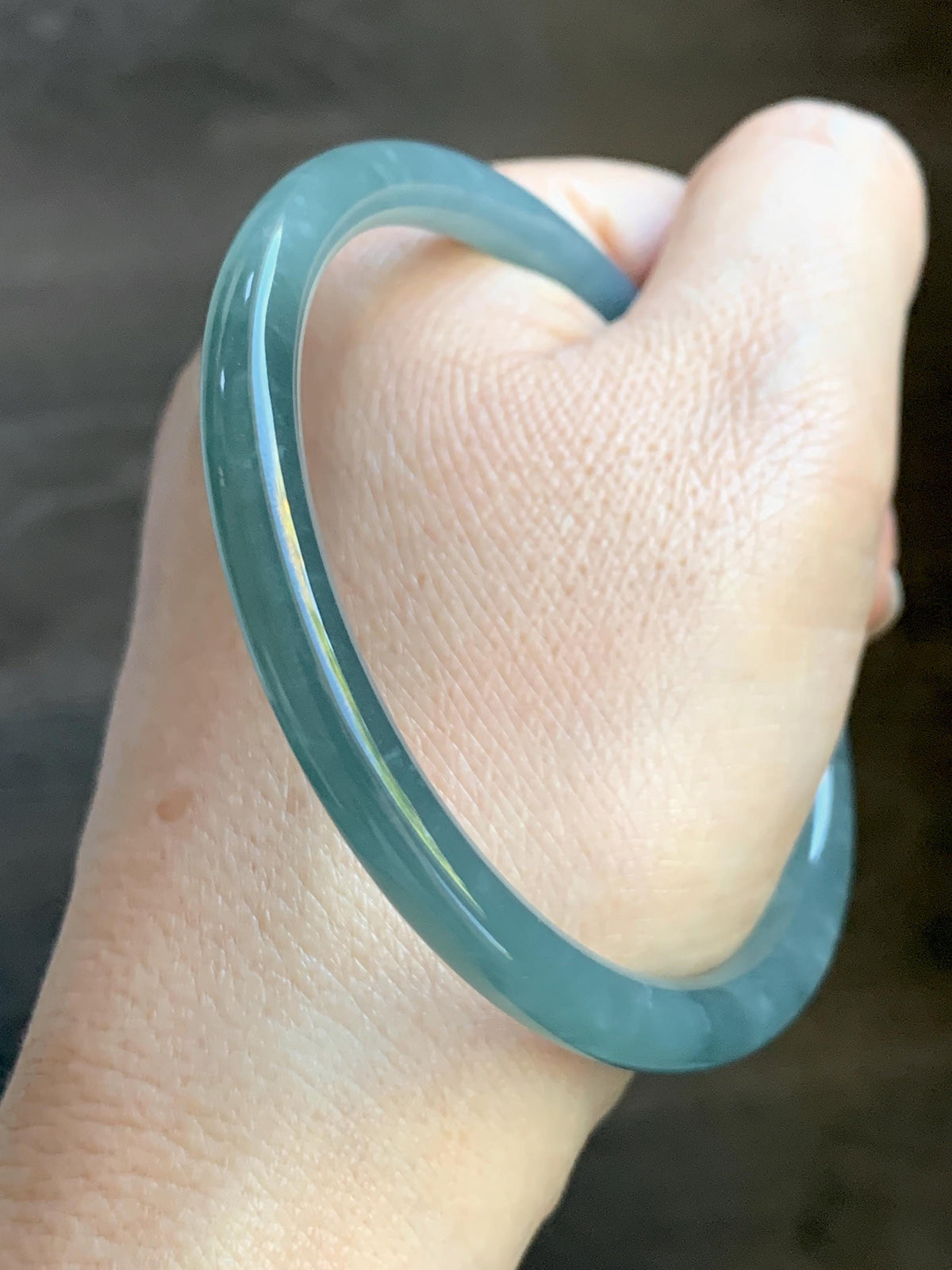 Certified Natural Grade A Guatemalan Icy Translucent Dusty Teal Blue Jade Jadeite Bangle Bracelet 61.19mm 7.56” 23g 天然冰危深蓝绿翡翠圆条手镯 1226