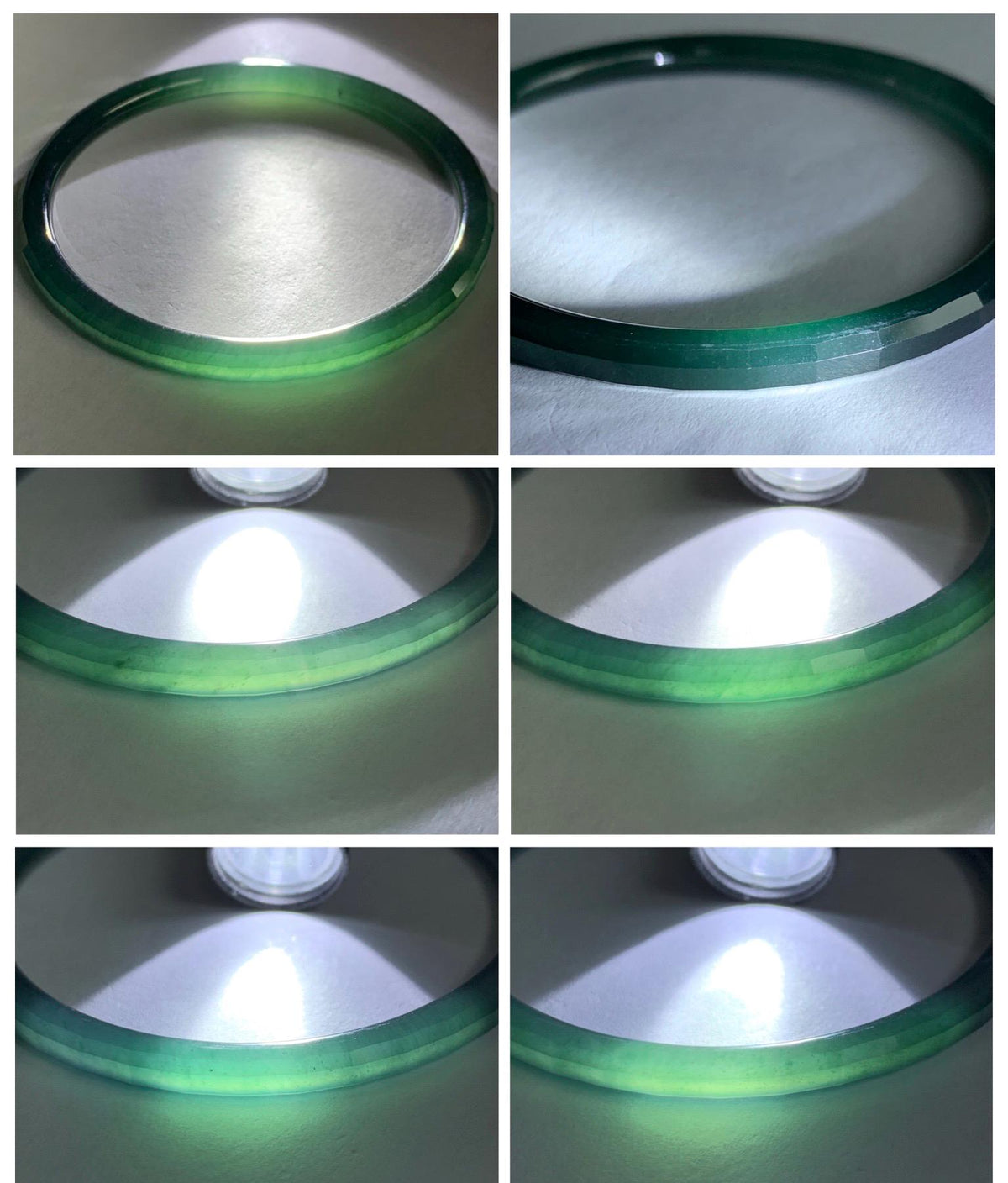 Certified Natural Grade A Guatemalan Icy Highly Translucent Deep Teal Green Faceted Jadeite Slim Bangle 54mm 6.66” 天然冰胶危深蓝绿翡翠细圆条切割面手镯 1200