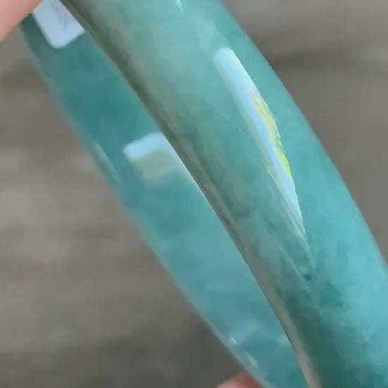 Certified Natural Guatemalan Icy Dusty Blue Jadeite Wide Bangle Bracelet 61.9mm 12x7.2mm 45.24g 天然危地马拉蓝水翡翠正圈手镯 5170