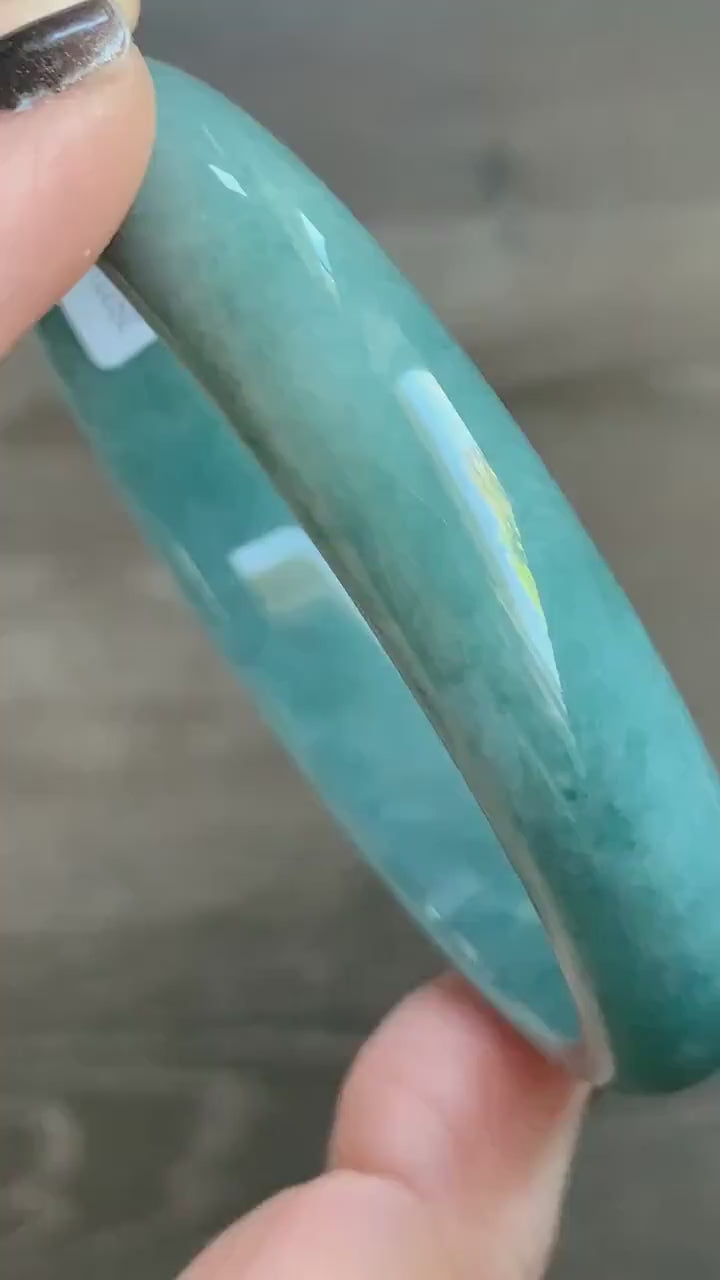 Certified Natural Guatemalan Icy Dusty Blue Jadeite Wide Bangle Bracelet 61.9mm 12x7.2mm 45.24g 天然危地马拉蓝水翡翠正圈手镯 5170