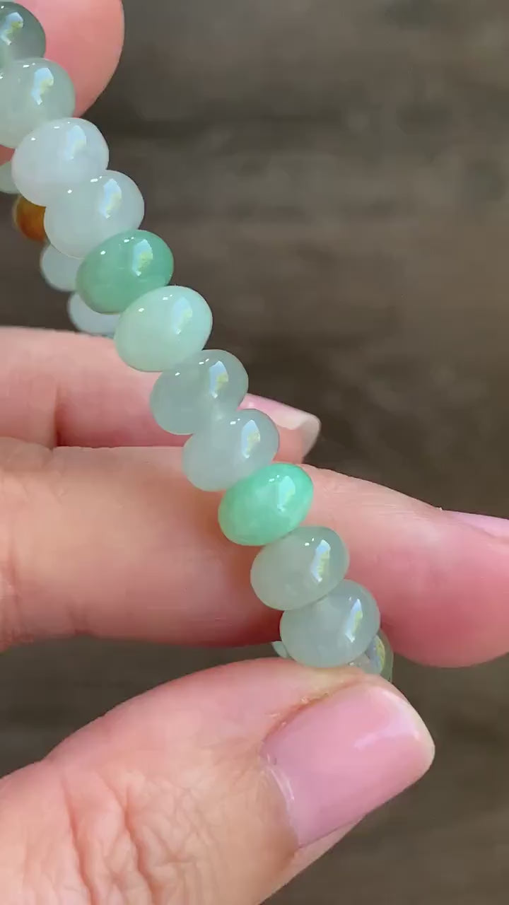 Certified Natural Burmese Icy Translucent Multicolored Jadeite Drum Beads Beaded Bracelet Stretchy 6.75” 22.72g 天然缅甸冰胶多宝翡翠鼓珠手串 3001