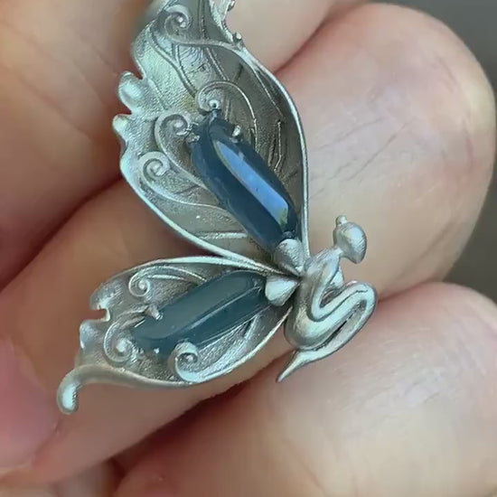 Certified Natural Guatemalan Icy Translucent Blue Jadeite Butterfly Fairy Custom Design Pendant 925 Sterling Silver 天然冰危蓝翡翠设计款蝴蝶仙子镶嵌吊坠 0369