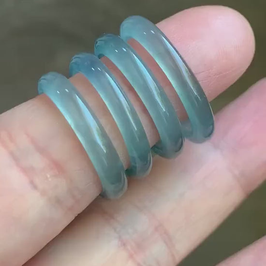 Stunning Natural Guatemalan Icy Highly Translucent Light Blue Jadeite Band Ring Various Sizes 天然冰危起冰起光浅蓝翡翠戒圈 BWL216A-D