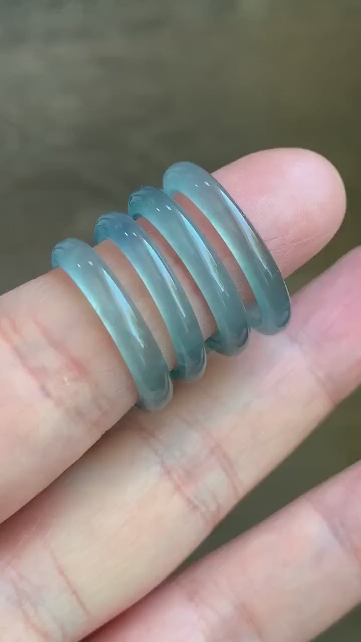 Stunning Natural Guatemalan Icy Highly Translucent Light Blue Jadeite Band Ring Various Sizes 天然冰危起冰起光浅蓝翡翠戒圈 BWL216A-D