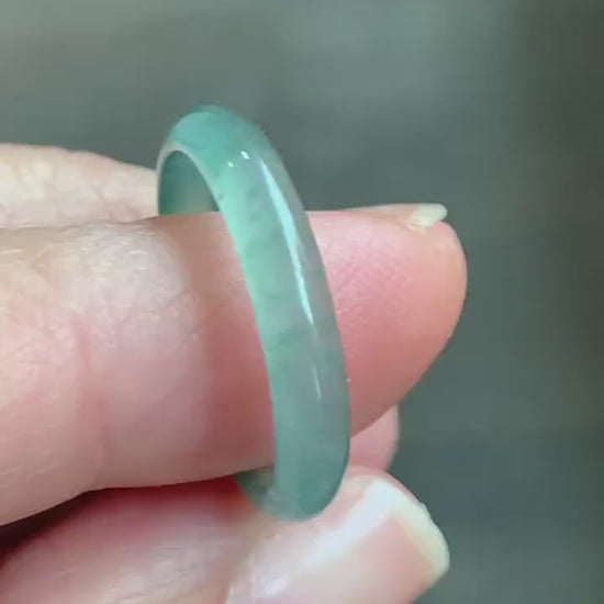 Stunning Natural Guatemalan Icy Highly Translucent Gelatinous Light Teal Green Jadeite Band Ring Size 8 天然冰危淡绿翡翠戒圈 WLJ516B