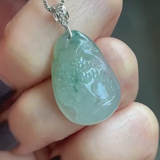 Natural Burmese Icy Translucent Gelatinous Light Green Jadeite Shan Shui Pai Landscape Scenery Pendant 18K White Gold 5g 天然缅甸冰晴绿翡翠精工雕山水牌吊坠