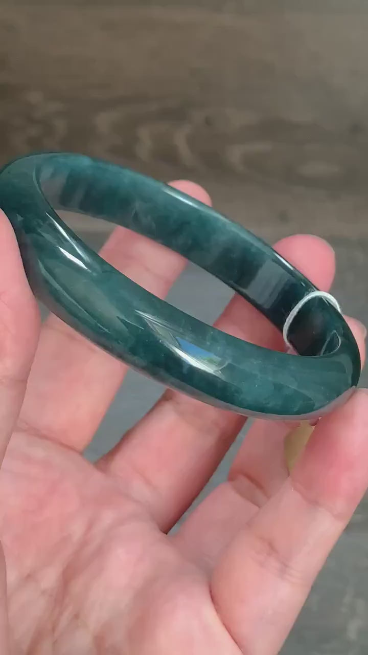 Certified Natural Guatemalan Icy Translucent Blue Jeans Jadeite Wide Bangle Bracelet 58.8mm 11.7x6.8mm 44.43g 天然冰危牛仔蓝翡翠正圈轮胎手镯 7109