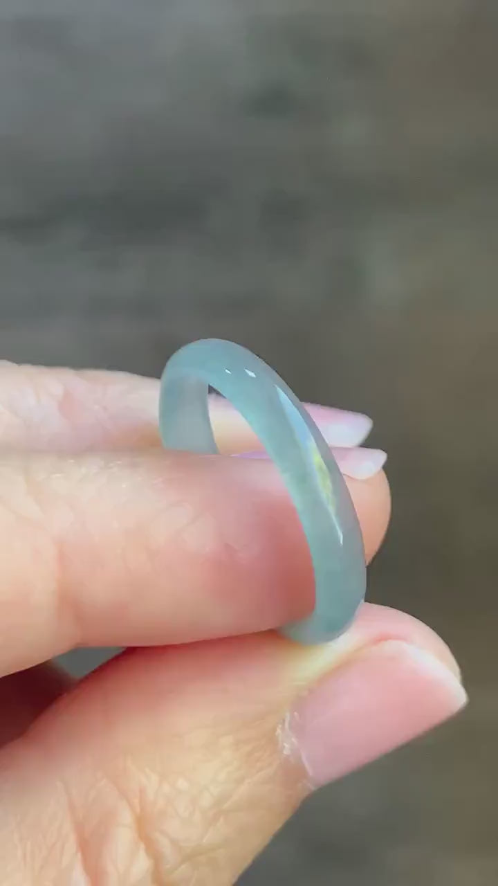 Natural Guatemalan Icy Highly Translucent Light Blue Jadeite Band Ring Size 8 天然冰危起冰起光浅蓝翡翠戒圈 XDL55A