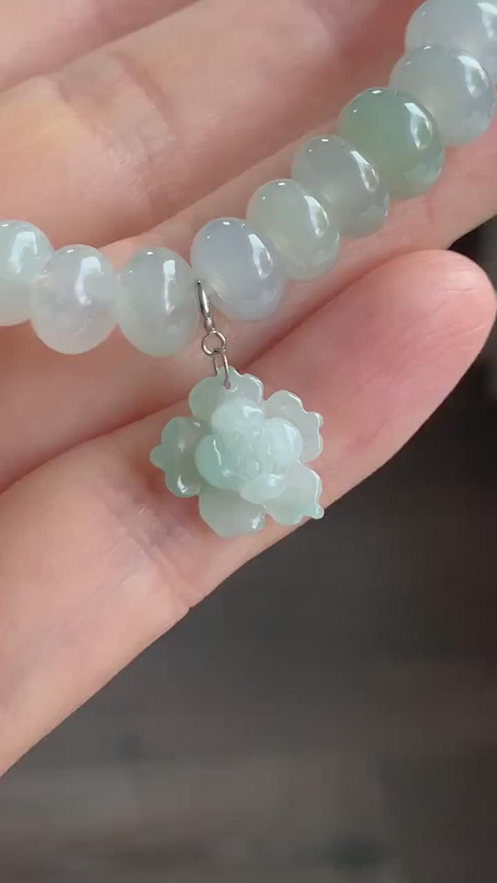 Large Natural Burmese Premium Highly Translucent Icy Multi-Colored Jadeite Drum Beads Beaded Bracelet 7.5” 天然缅甸老种冰多宝翡翠大卡鼓珠手串