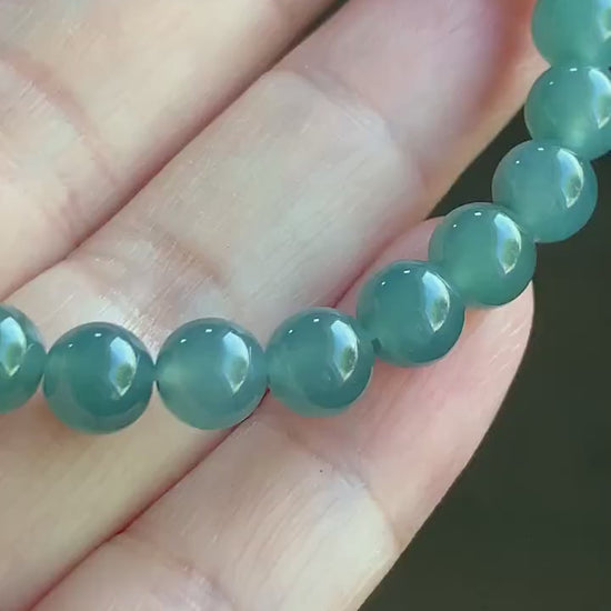 Natural Guatemalan A Graded Icy Translucent Dark Teal Blue Jadeite Beaded Bracelet 6.7mm 6.25” 14g Stretchy 天然冰危湖水蓝翡翠手串 QLLW113