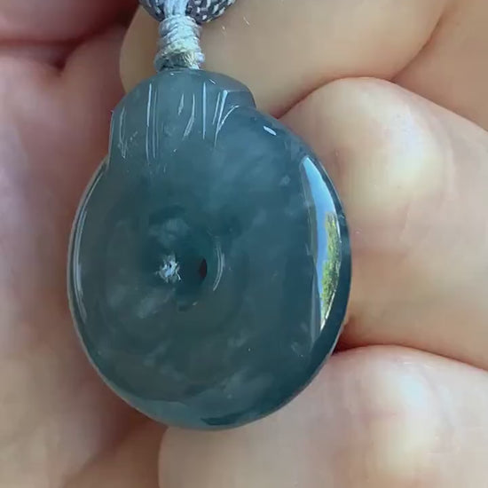 Natural Guatemalan Icy Highly Translucent Indigo Blue Blueberry Jadeite Retro Style Ping An Kou Donut Pendant Rope Necklace 天然老种冰危蓝莓翡翠平安扣吊坠