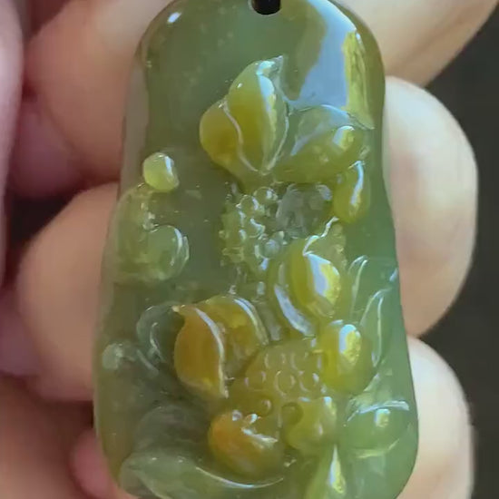 Natural Guatemalan Icy Translucent Dark Tea Yellow Marbled Jadeite Lotus Flower Praying Monk Pendant Rope Necklace 26” 天然冰危茶黄翡翠莲花悟道吊坠