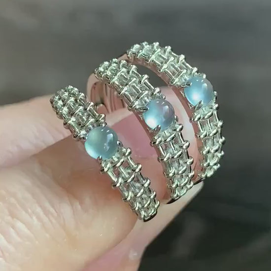 Natural Guatemalan Icy Sky Blue Highly Translucent Jadeite Ring S925 Sterling Silver Size Adjustable 天然冰危天空蓝翡翠银镶戒指 WL135-3