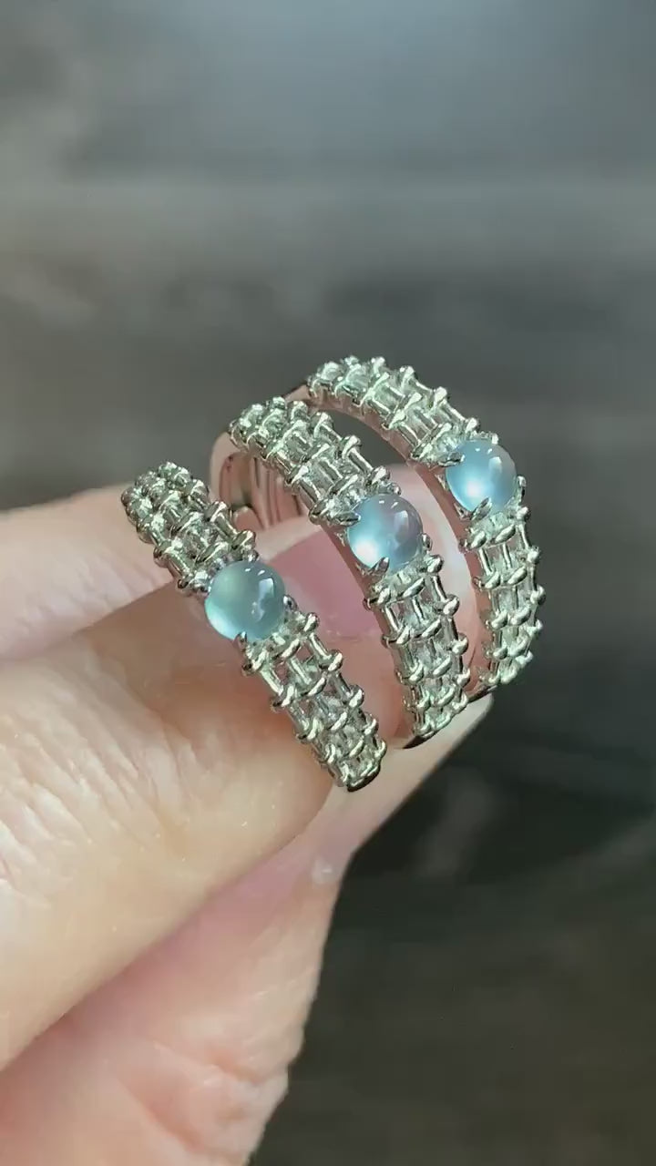 Natural Guatemalan Icy Sky Blue Highly Translucent Jadeite Ring S925 Sterling Silver Size Adjustable 天然冰危天空蓝翡翠银镶戒指 WL135-3