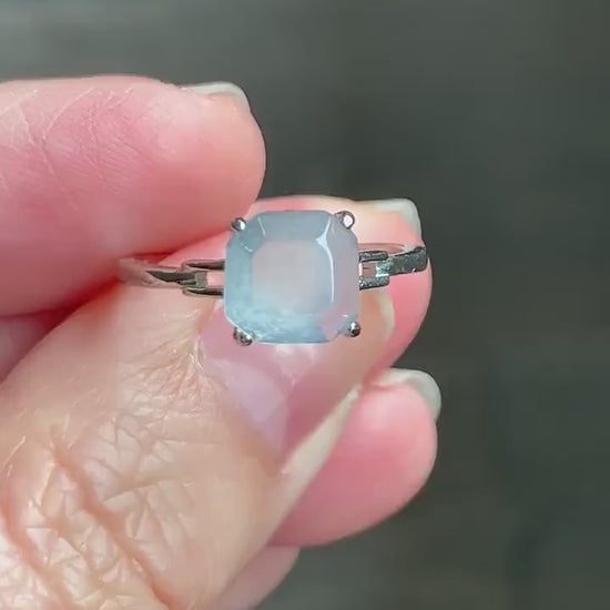 Stunning Natural Burmese Garde A Icy White Highly Translucent Faceted Jadeite Ring S925 Sterling Silver Adjustable 天然缅甸正白冰切割面翡翠银镶戒指 MBQ78