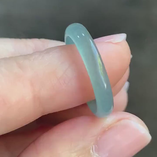 Natural Guatemalan Icy Highly Translucent Light Blue Jadeite Band Ring Size 6.5 天然冰危起冰起光浅蓝翡翠戒圈 XDL55C