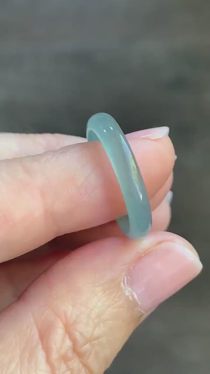 Natural Guatemalan Icy Highly Translucent Light Blue Jadeite Band Ring Size 6.5 天然冰危起冰起光浅蓝翡翠戒圈 XDL55C