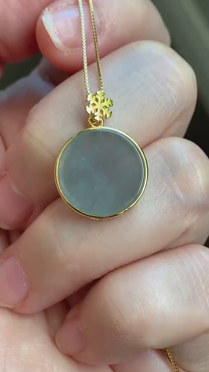Natural Guatemalan Icy Highly Translation Light Blue Jadeite Round Wu Shi Pai Pendant Sterling Silver Yellow Gold Finish 天然冰危浅蓝翡翠无事牌镶嵌吊坠 A