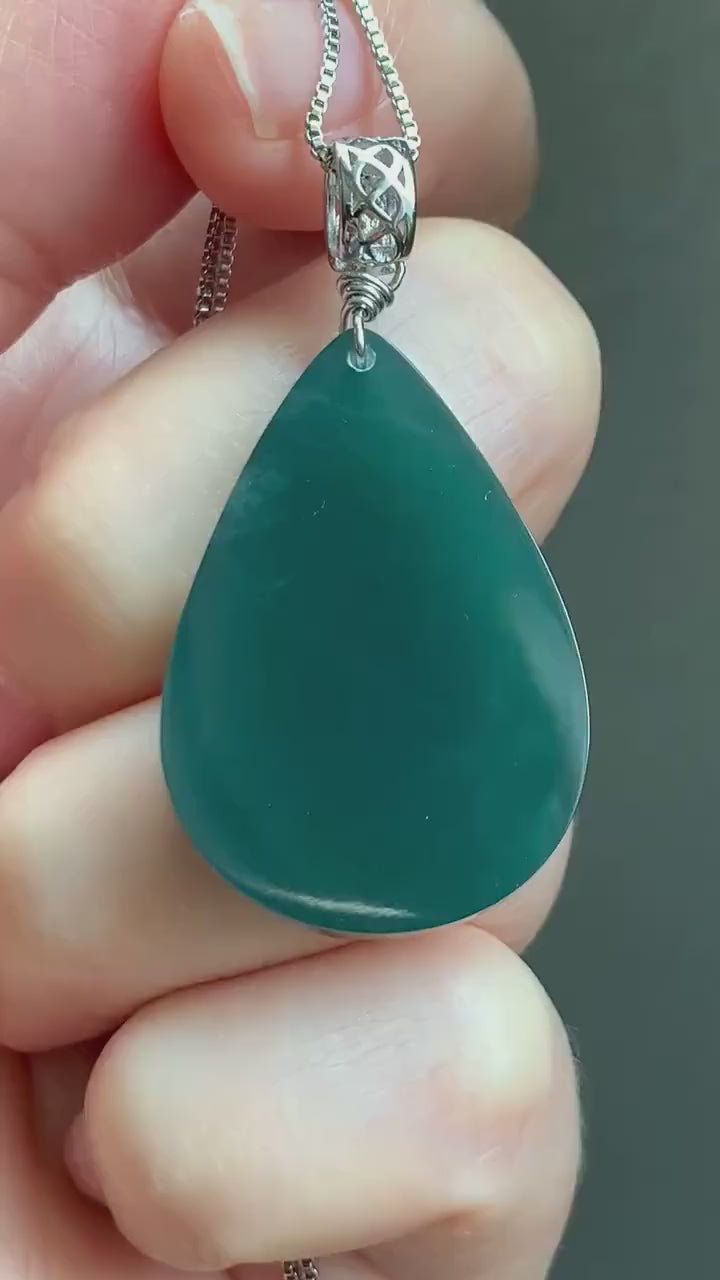 Natural Guatemalan Icy Translucent Gelatinous Intense Teal Blue Jadeite Teardrop Wu Shi Pai Pendant Sterling Silver Bail 19g 天然冰危湖水蓝翡翠素面水滴吊坠