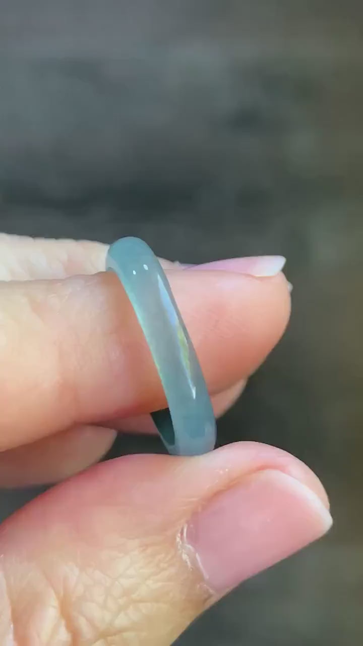 Natural Guatemalan Icy Highly Translucent Light Blue Jadeite Band Ring Size 6.5 天然冰危起冰起光浅蓝翡翠戒圈 XDL55B