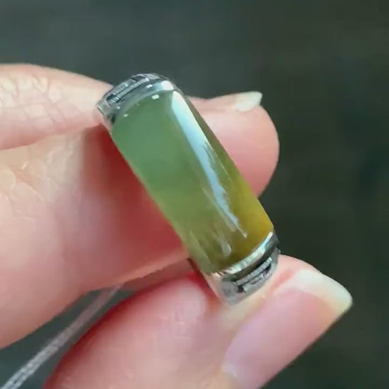 Certified Natural Guatemalan Dark Teal Blue & Yellow Marbled Jadeite Saddle Band Ring Size 7.25 Sterling Silver 8.48g 天然冰胶危蓝加黄翡翠马鞍银镶戒指 1462