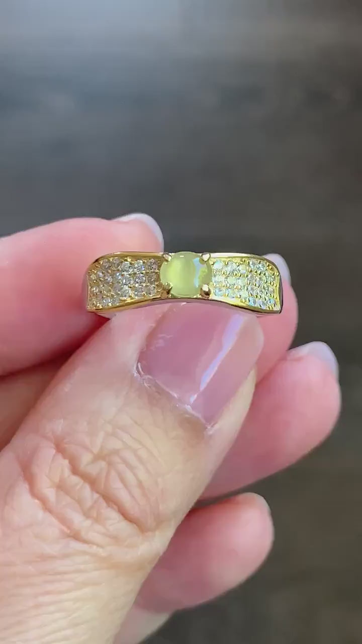 Natural Burmese Icy Highly Translucent Light Yellow Jadeite Ring S925 Sterling Silver 4.4x5mm Size Adjustable 天然缅甸起光冰黄翡翠银镶戒指 MXG66A