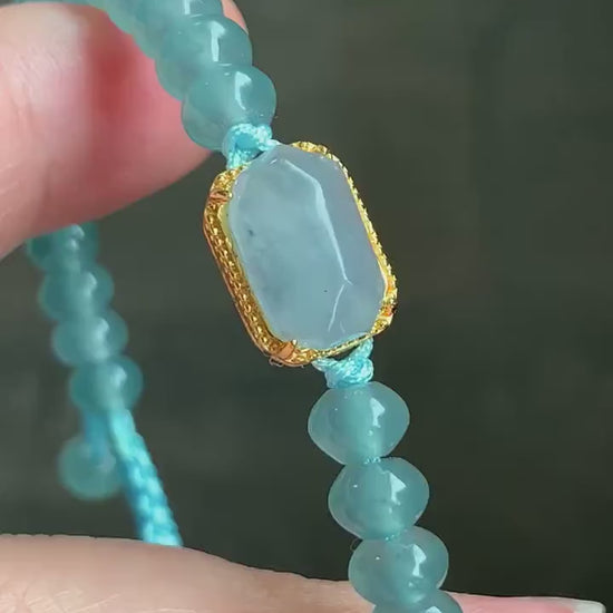 Natural Guatemalan Icy Highly Translucent Light Blue Faceted Jadeite Sterling Silver Charm Drum Beads Bracelet 6.75” 天然冰危浅蓝翡翠切割面蛋面鼓珠手串